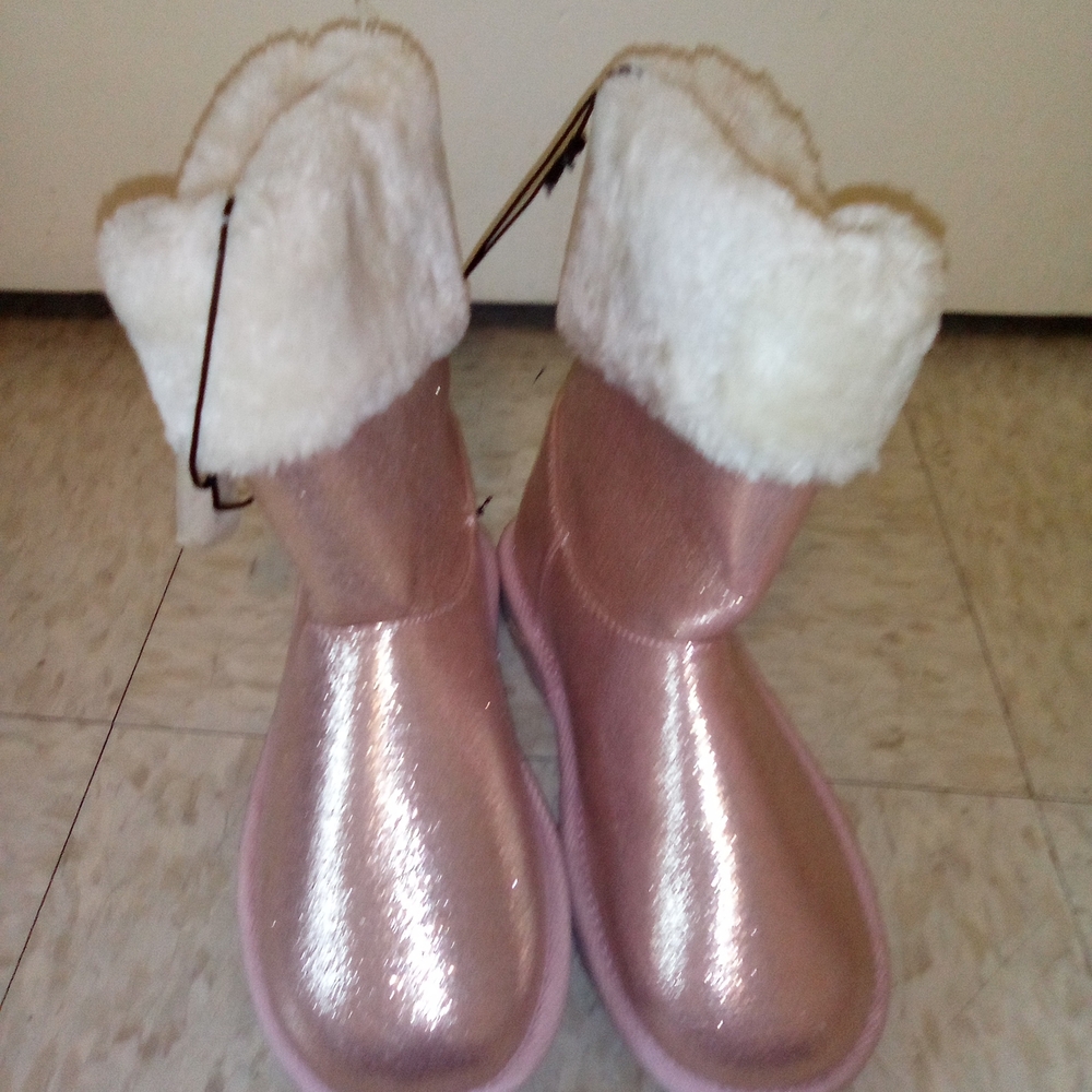 Girls Snow Boots Shimmery Pink With Faux Fur Size 7 By Arizona Jean Company